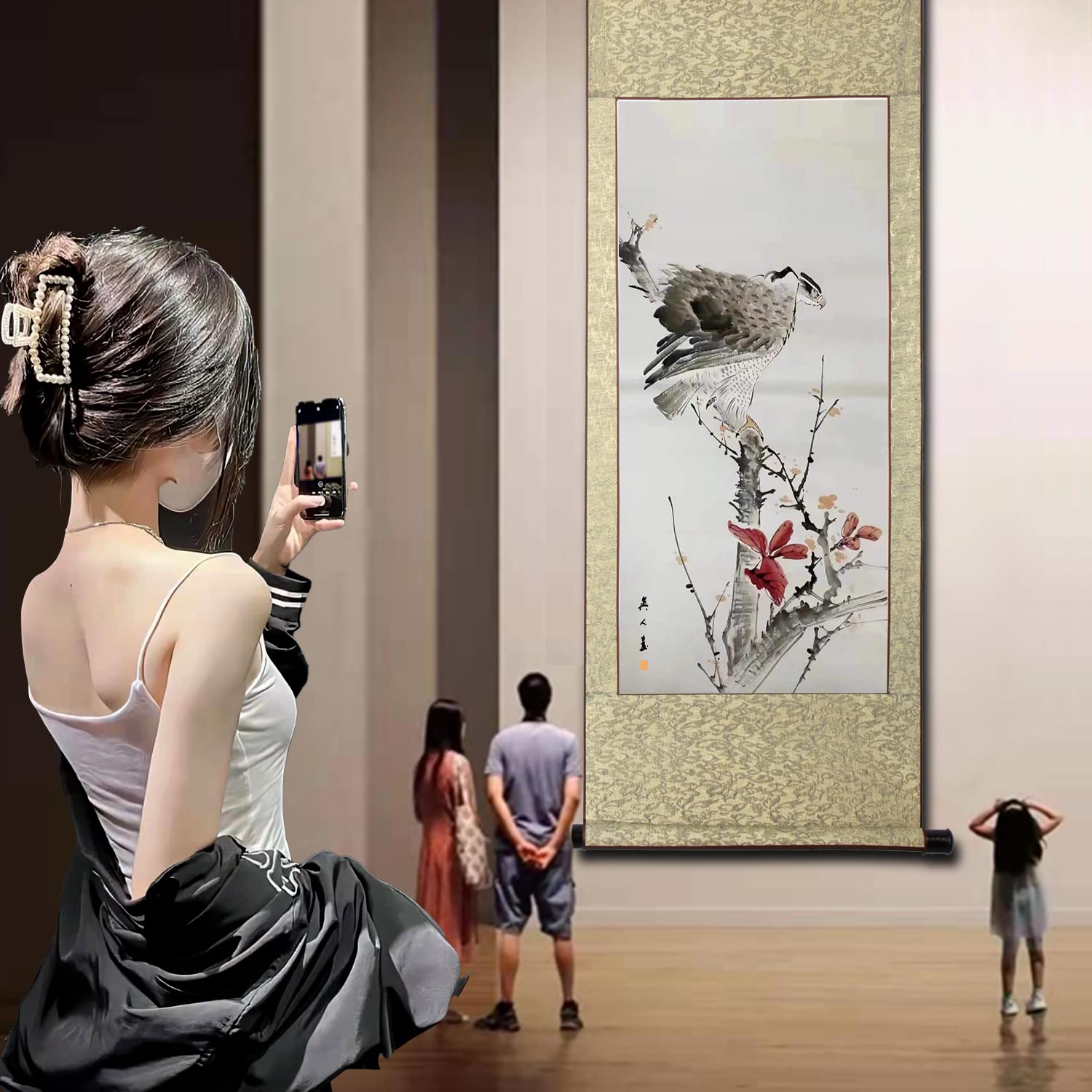 Amazon.co.jp: 画家手描き 掛軸 掛け軸 おしゃれ 水墨画 花鳥図 四季